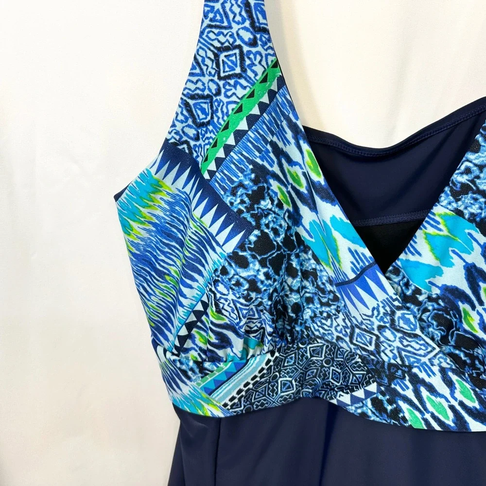 Malibu‎ Dream Girl Plus Size 24W Swim Dress Navy Blue One Piece Modest Suit 1021